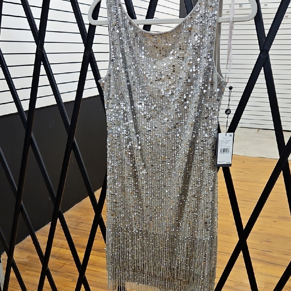 Adrianna Papell Glittering Silver Mini Dress